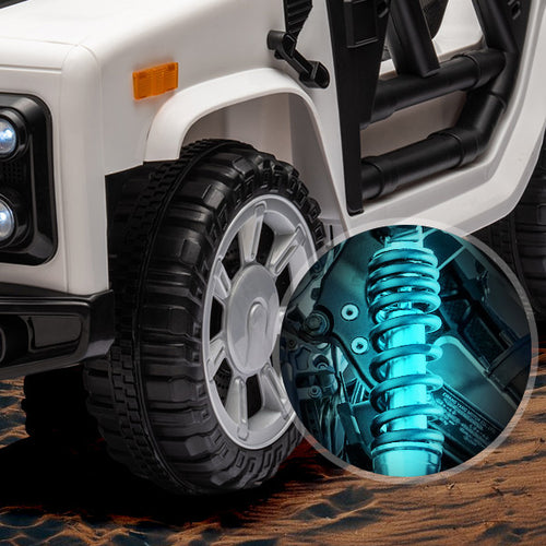 Yeah Depot - 12v7a 30w*2 Four-wheel drive leather seat one button start,forward and backward, high and low speed, music, front light, power display, two doors can open, 2.4G R/C, seat belt four wheel absorber