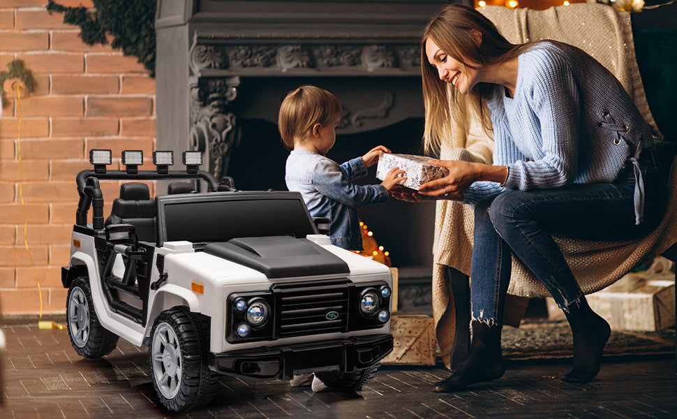 Yeah Depot - 12v7a 30w*2 Four-wheel drive leather seat one button start,forward and backward, high and low speed, music, front light, power display, two doors can open, 2.4G R/C, seat belt four wheel absorber
