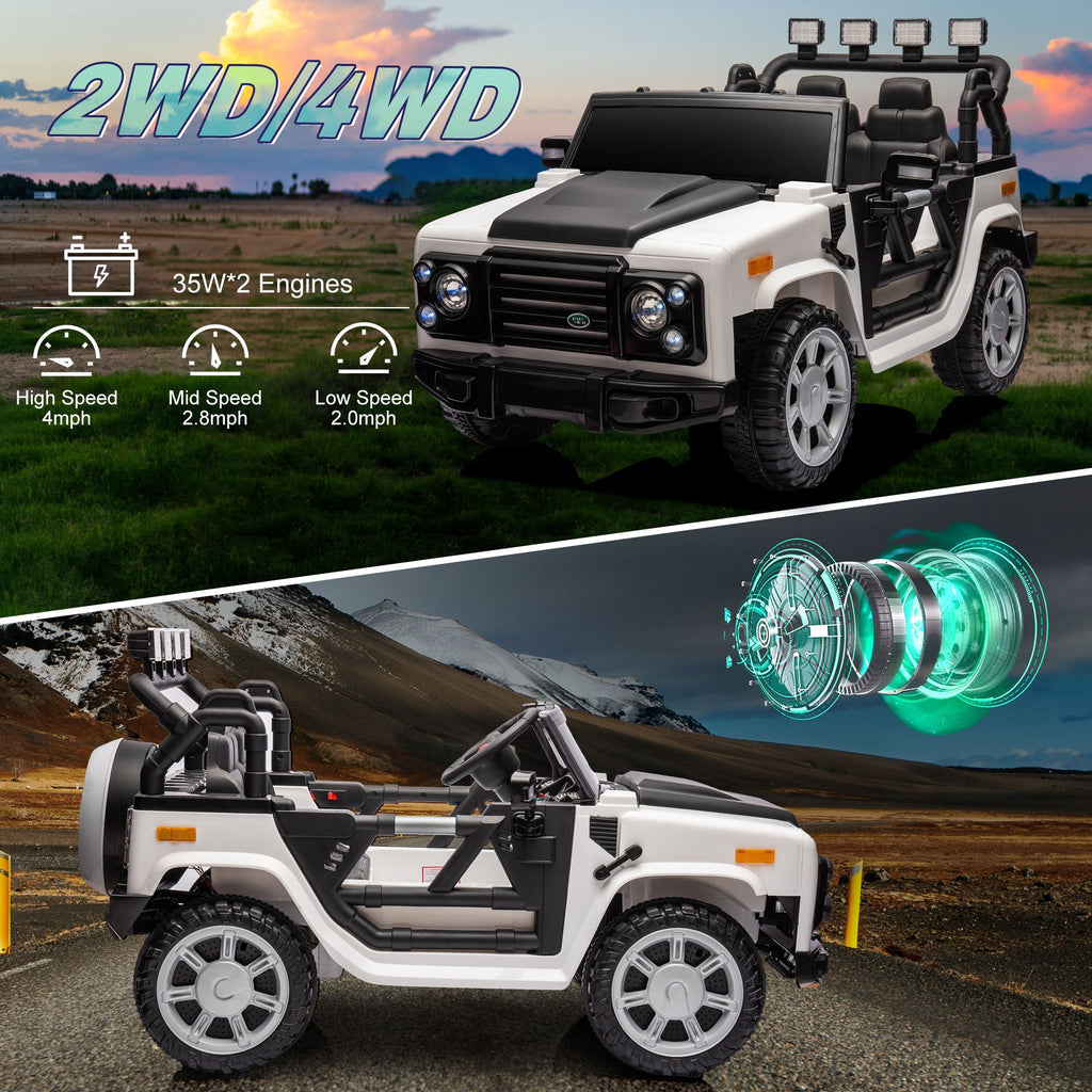 Yeah Depot - 12v7a 30w*2 Four-wheel drive leather seat one button start,forward and backward, high and low speed, music, front light, power display, two doors can open, 2.4G R/C, seat belt four wheel absorber
