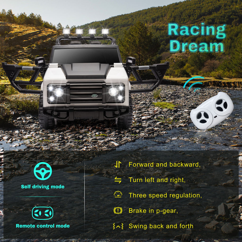 Yeah Depot - 12v7a 30w*2 Four-wheel drive leather seat one button start,forward and backward, high and low speed, music, front light, power display, two doors can open, 2.4G R/C, seat belt four wheel absorber