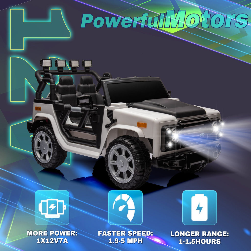 Yeah Depot - 12v7a 30w*2 Four-wheel drive leather seat one button start,forward and backward, high and low speed, music, front light, power display, two doors can open, 2.4G R/C, seat belt four wheel absorber