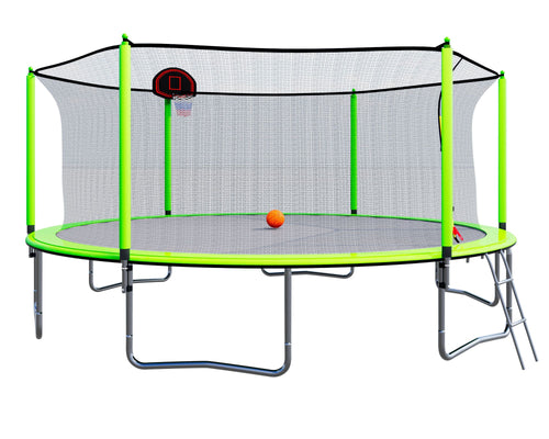 Yeah Depot - 15FT Trampoline with Basketball Hoop Inflator and Ladder(Inner Safety Enclosure) Green