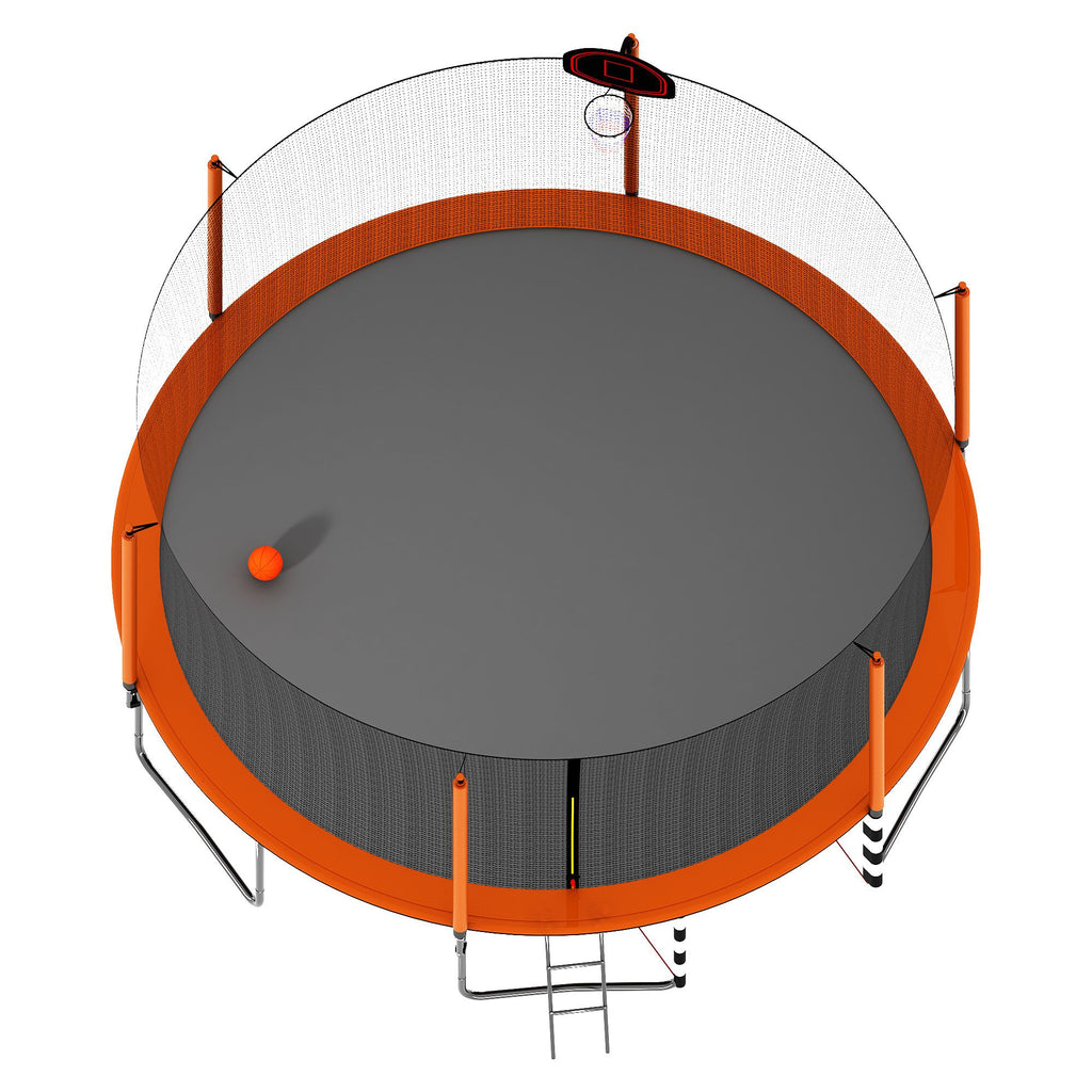 Yeah Depot - 16FT Trampoline with Basketball Hoop pump and Ladder(Inner Safety Enclosure) with soccer goal orange