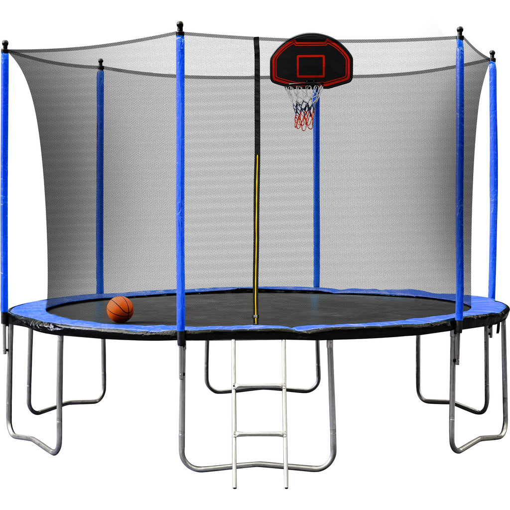 Yeah Depot - 15FT Trampoline with Basketball Hoop Inflator and Ladder(Inner Safety Enclosure) Blue