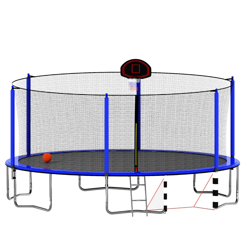 Yeah Depot - 16FT Trampoline with Basketball Hoop pump and Ladder(Inner Safety Enclosure) with soccer goal blue