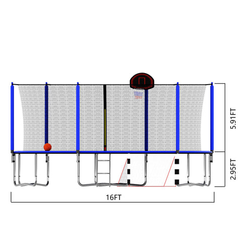 Yeah Depot - 16FT Trampoline with Basketball Hoop pump and Ladder(Inner Safety Enclosure) with soccer goal blue