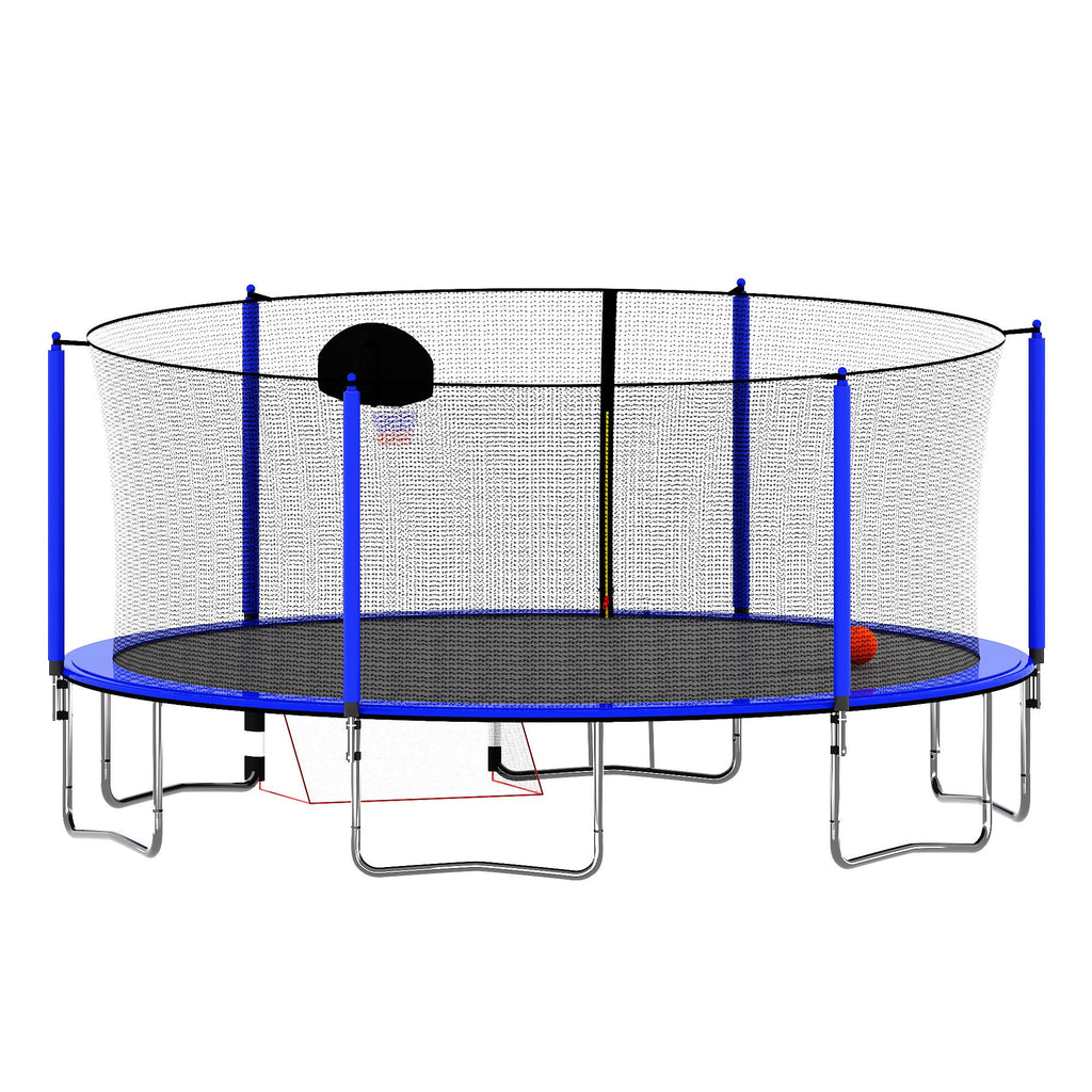 Yeah Depot - 16FT Trampoline with Basketball Hoop pump and Ladder(Inner Safety Enclosure) with soccer goal blue