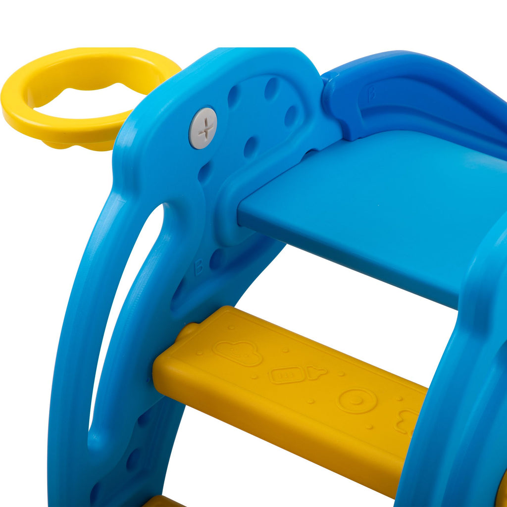 Yeah Depot - 3 in 1 Kids Climber and Slide, Toddler Play Set with Basketball Hoop and Ball, Indoor Outdoor Freestanding Slide for Preschool Boys Girls, Blue Dolphin