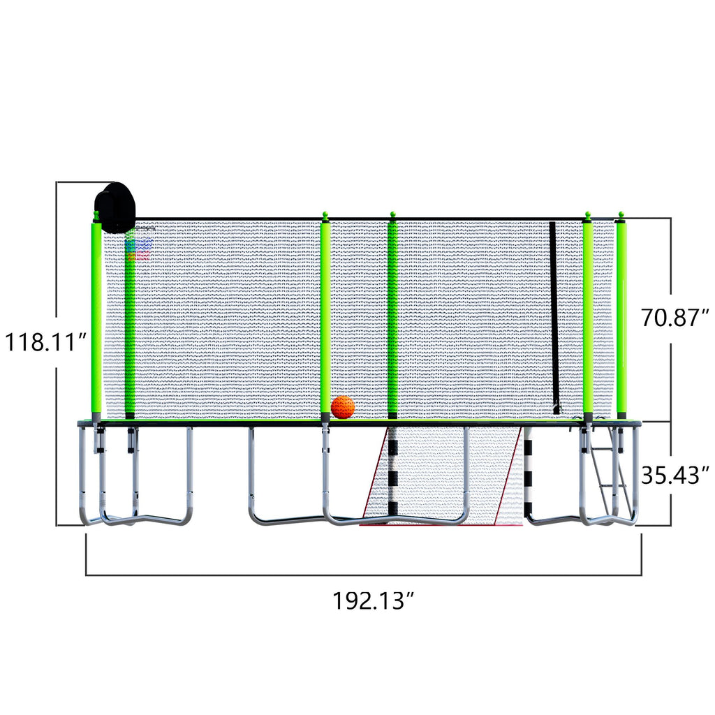 Yeah Depot - 16FT Trampoline with Basketball Hoop pump and Ladder(Inner Safety Enclosure) with soccer goal Green