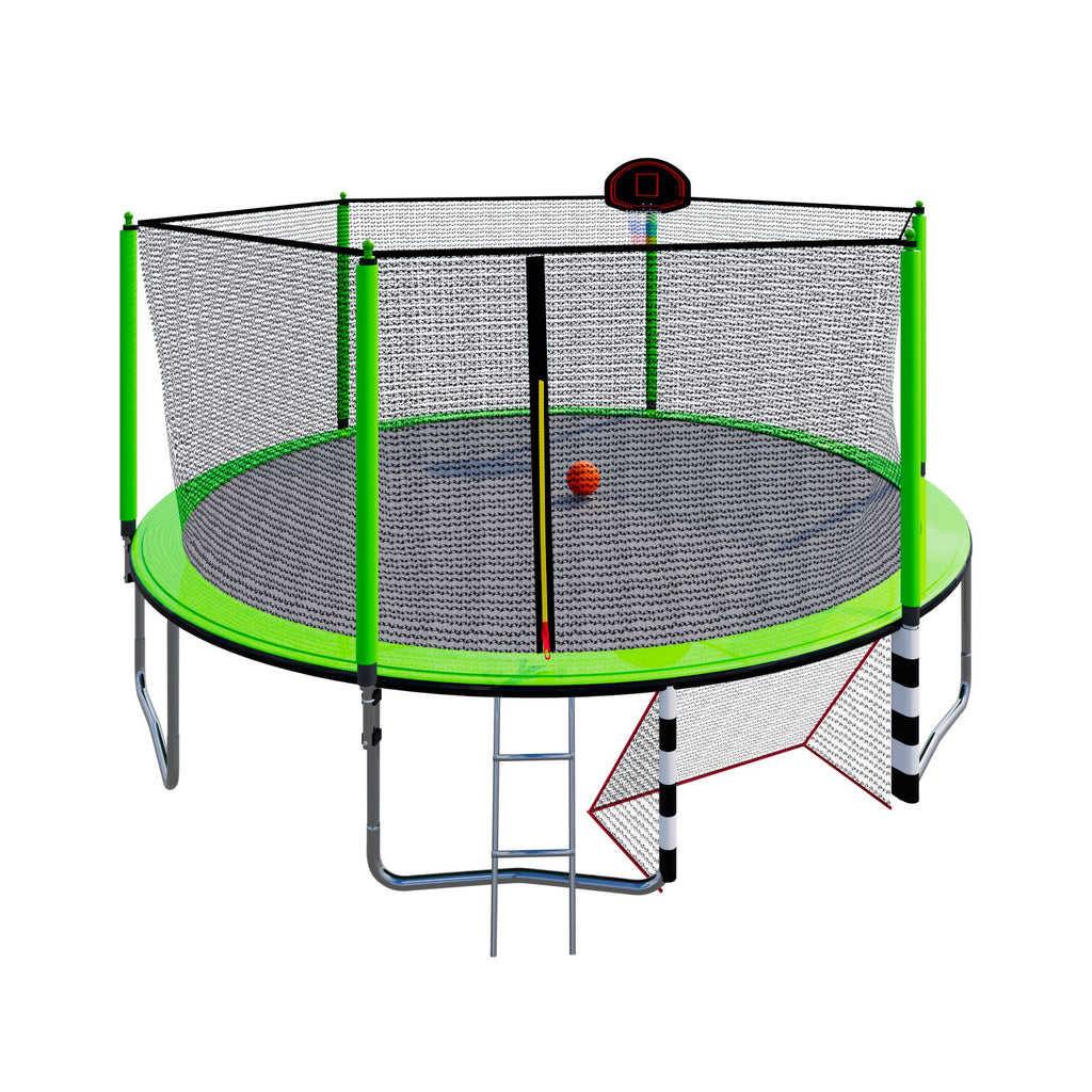 Yeah Depot - 16FT Trampoline with Basketball Hoop pump and Ladder(Inner Safety Enclosure) with soccer goal Green