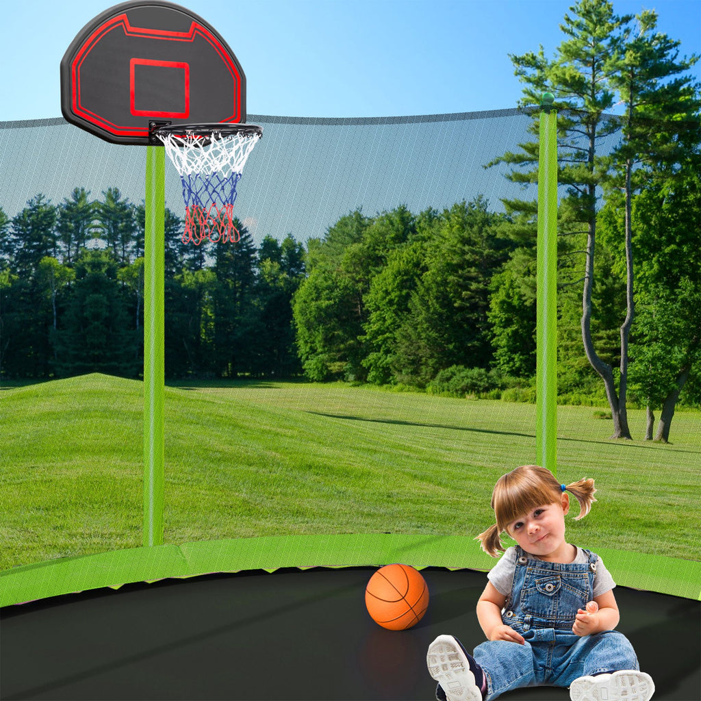 Yeah Depot - 16FT Trampoline with Basketball Hoop pump and Ladder(Inner Safety Enclosure) with soccer goal Green