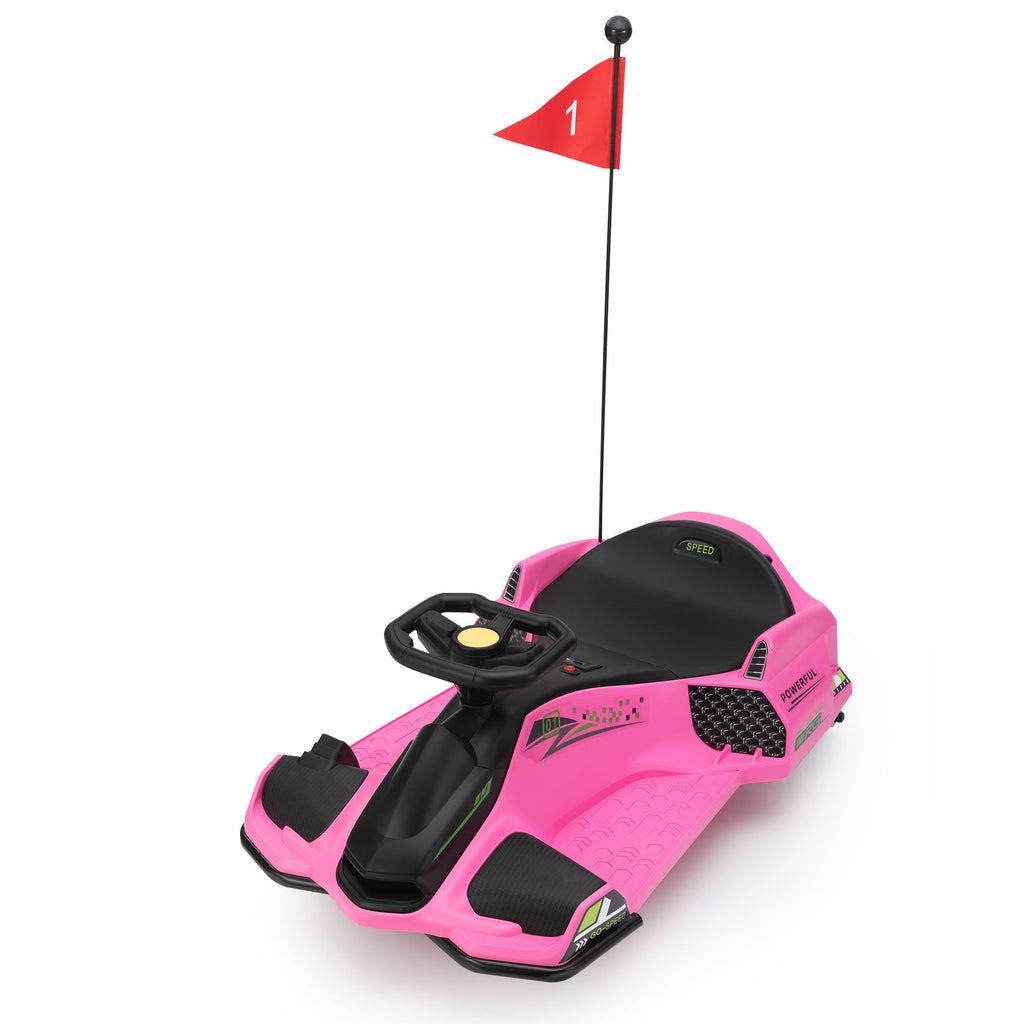 Yeah Depot - 12V Kids Ride-On Drifting Car, Electric Go Kart w/ MP3, USB, LED Lights, High-Low Speed, Power Display, Protector, Battery Powered Racing Vehicle Toy Gift for Children, 8-12 Years Old,Pink