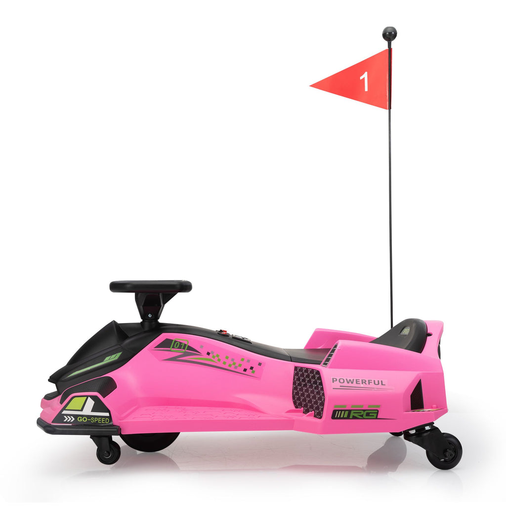 Yeah Depot - 12V Kids Ride-On Drifting Car, Electric Go Kart w/ MP3, USB, LED Lights, High-Low Speed, Power Display, Protector, Battery Powered Racing Vehicle Toy Gift for Children, 8-12 Years Old,Pink