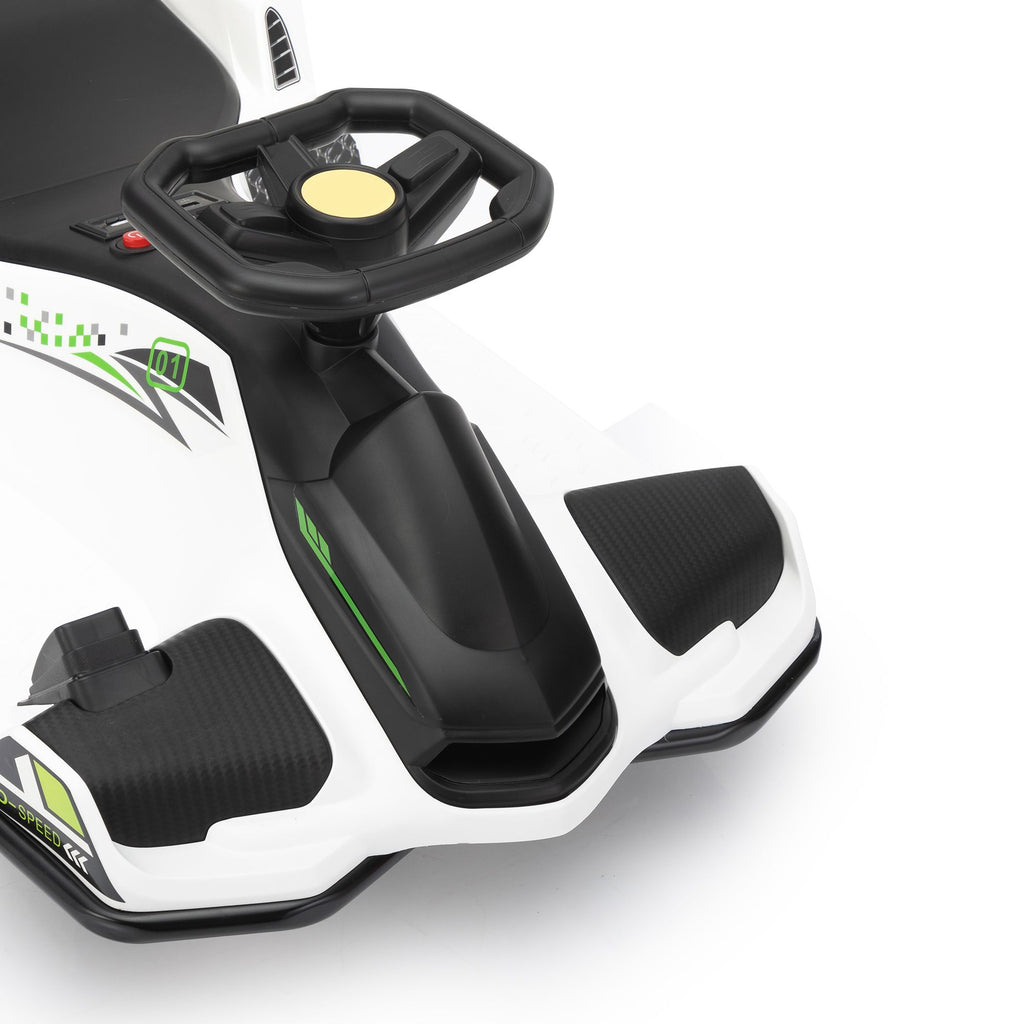 Yeah Depot - 12V Kids Ride-On Drifting Car, Electric Go Kart w/ MP3, USB, LED Lights, High-Low Speed, Power Display, Protector, Battery Powered Racing Vehicle Toy Gift for Children, 8-12 Years Old, White