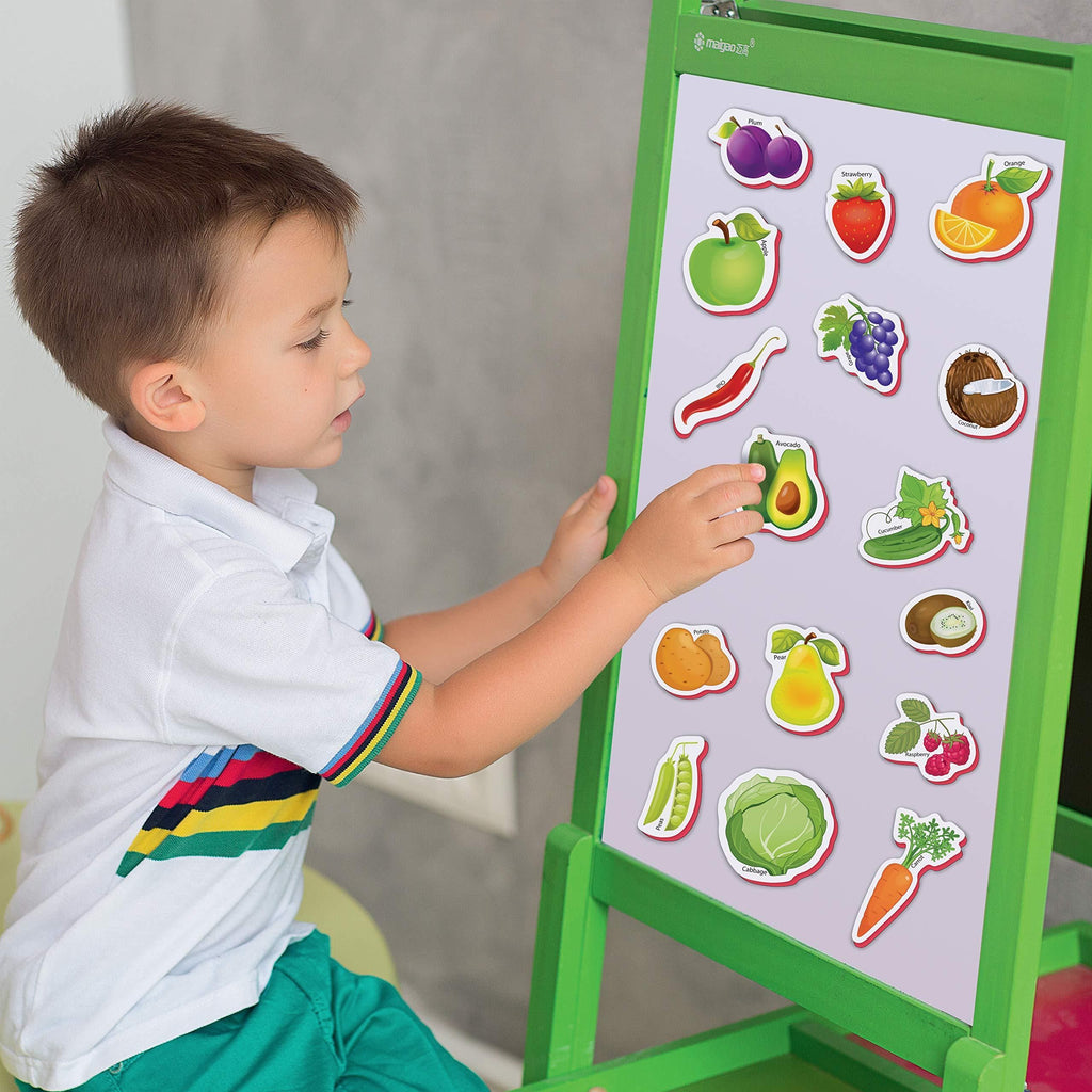 Little World - 31 Foam Fridge Magnets for Toddlers 1-3 years Fruits and Veggies Magnets
