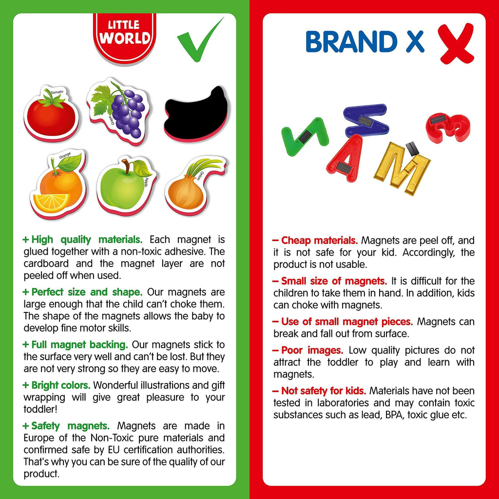 Little World - 31 Foam Fridge Magnets for Toddlers 1-3 years Fruits and Veggies Magnets