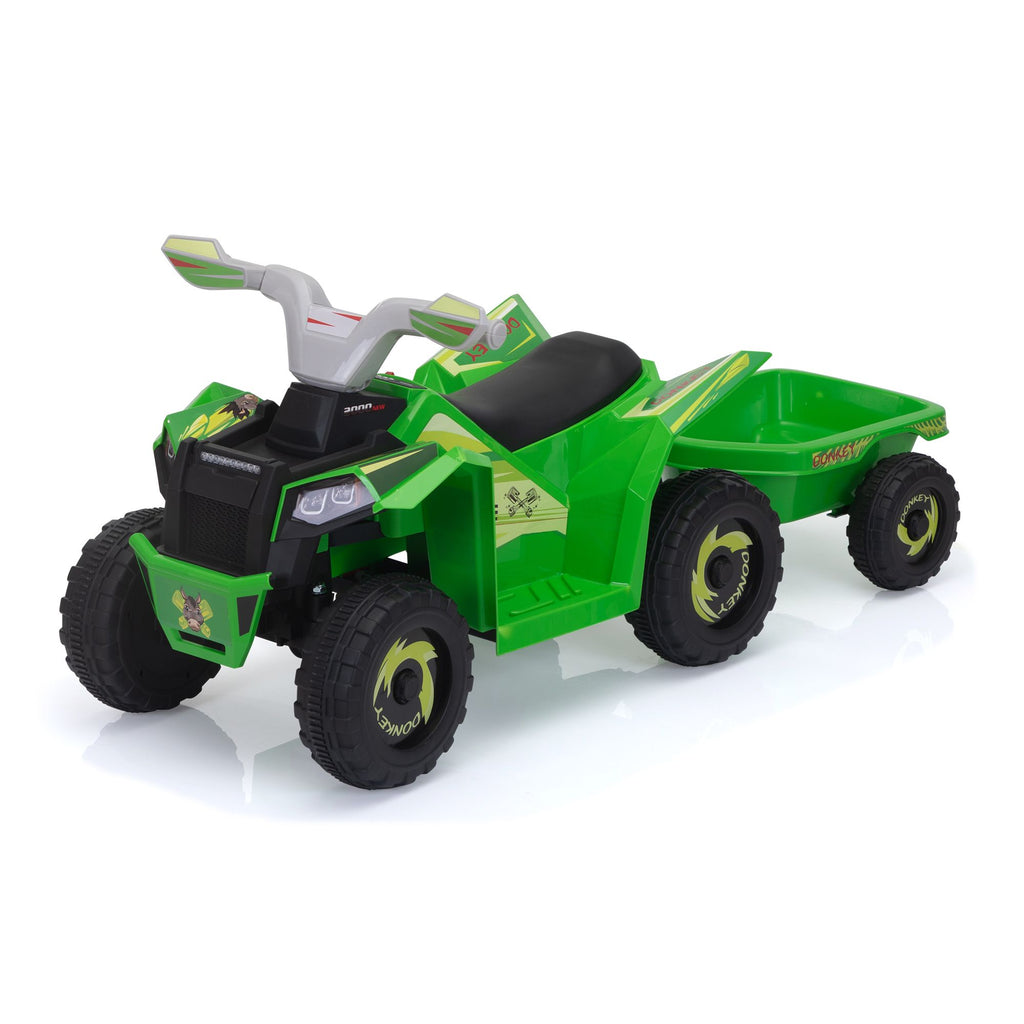 Yeah Depot - 6V Kids Electric ATV, Toddler Ride on Car with Trailer, Music, Bluetooth and Power Display for Boys and Girls, Green