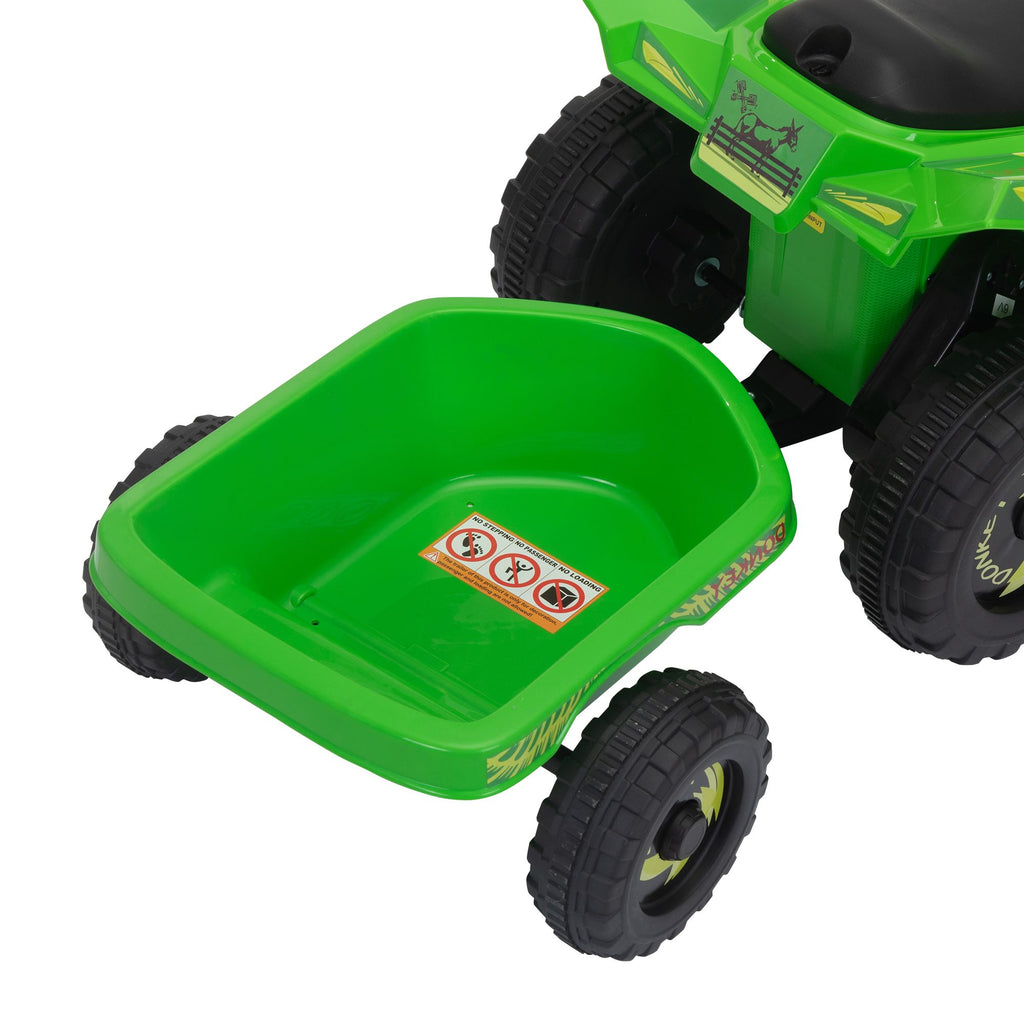 Yeah Depot - 6V Kids Electric ATV, Toddler Ride on Car with Trailer, Music, Bluetooth and Power Display for Boys and Girls, Green