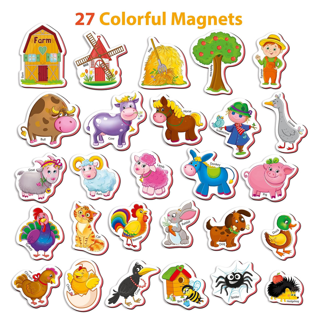 Little World - 27 Foam Fridge Magnets for Toddlers 3 years Farm Animals Magnets for Kids