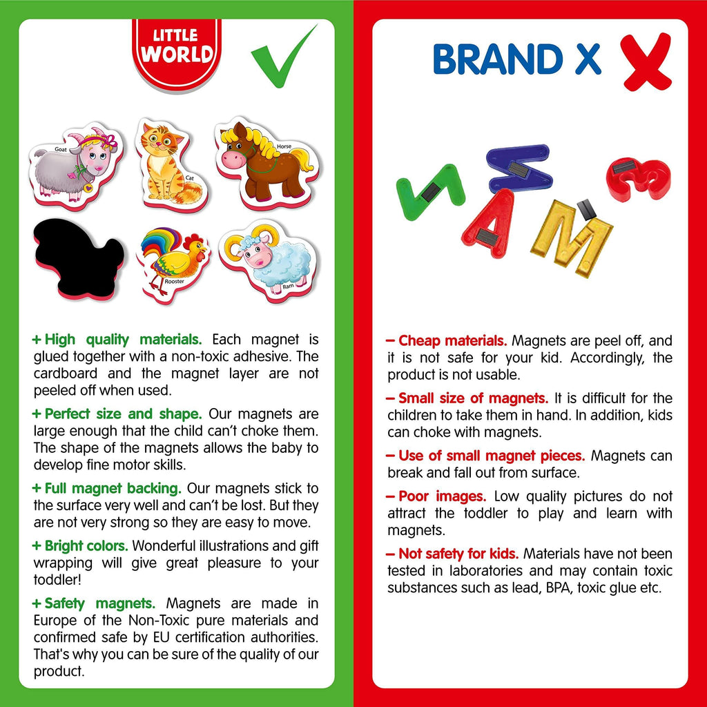 Little World - 27 Foam Fridge Magnets for Toddlers 3 years Farm Animals Magnets for Kids