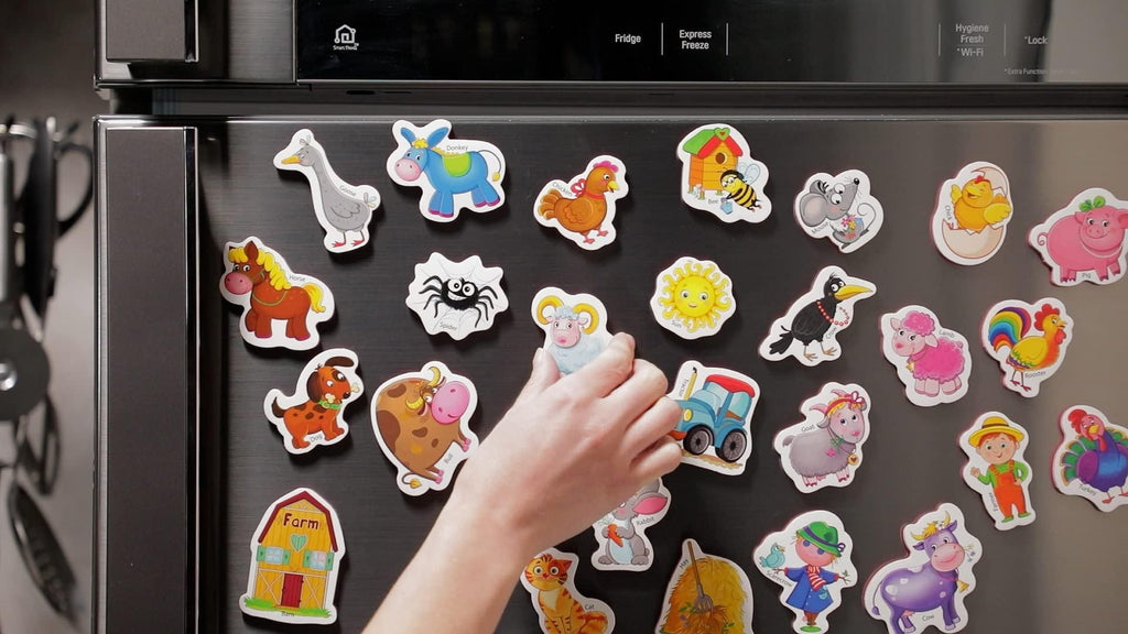 Little World - 27 Foam Fridge Magnets for Toddlers 3 years Farm Animals Magnets for Kids