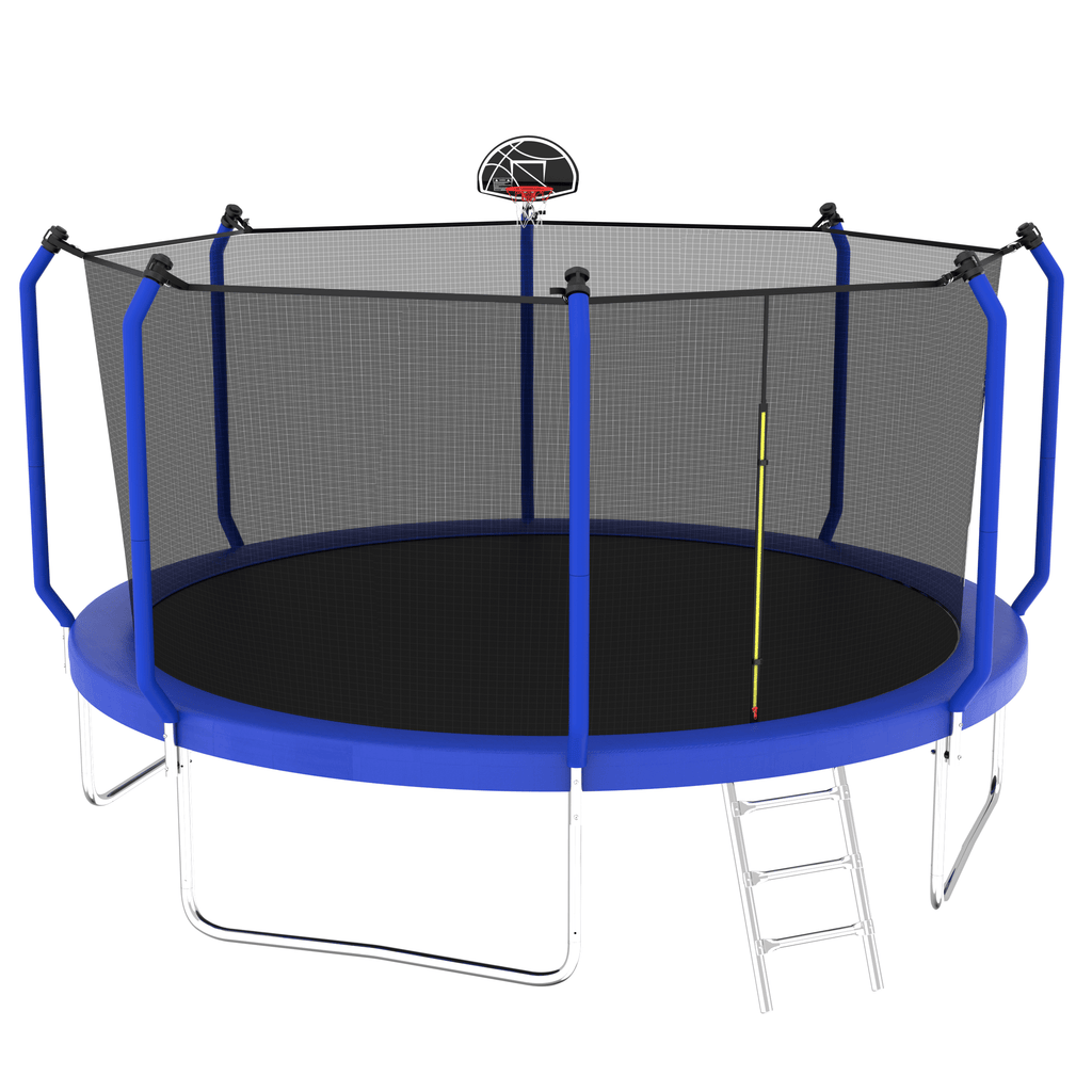 Yeah Depot - 14FT Trampoline with Basketball Hoop, ASTM Approved Reinforced Type Outdoor Trampoline with Enclosure Net