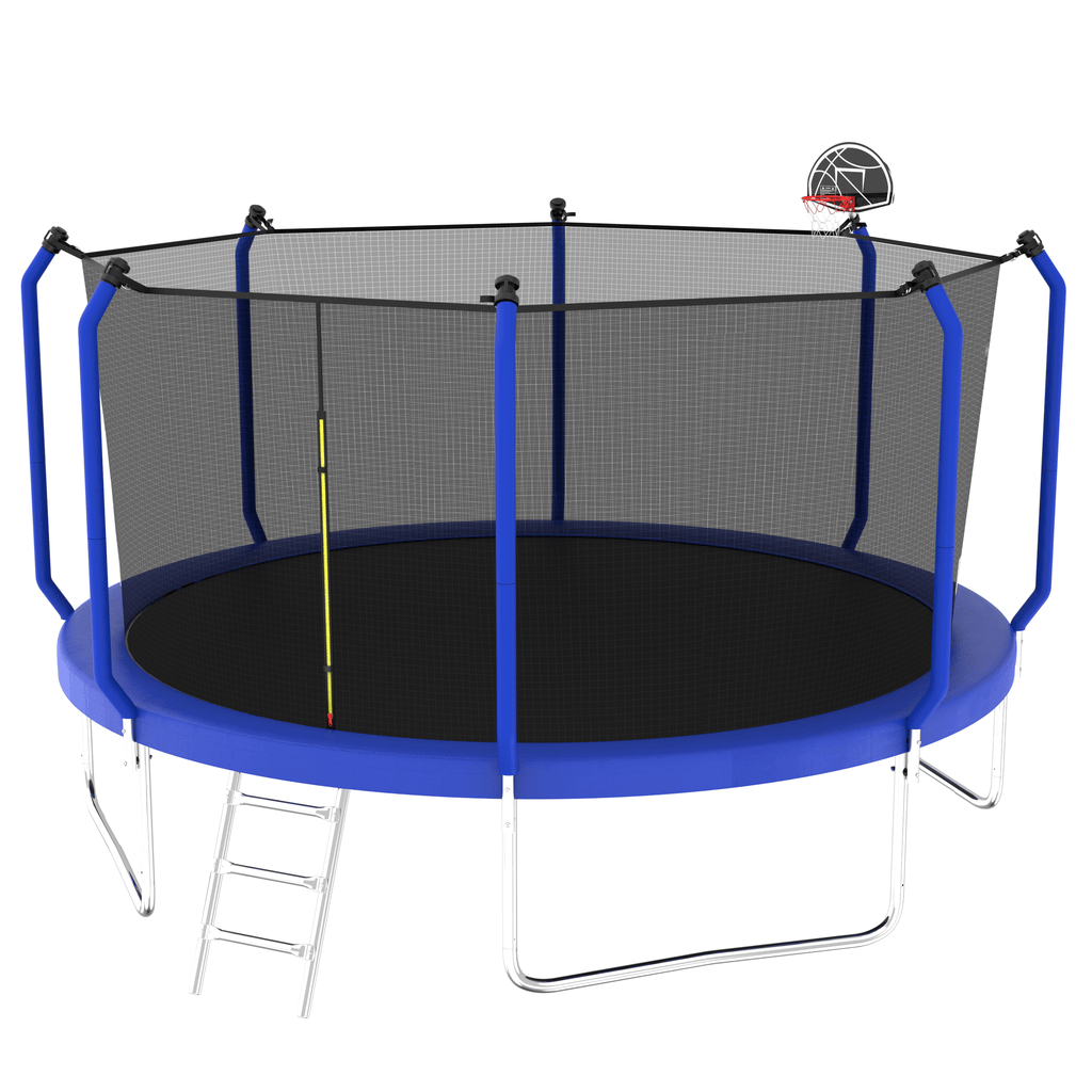 Yeah Depot - 14FT Trampoline with Basketball Hoop, ASTM Approved Reinforced Type Outdoor Trampoline with Enclosure Net