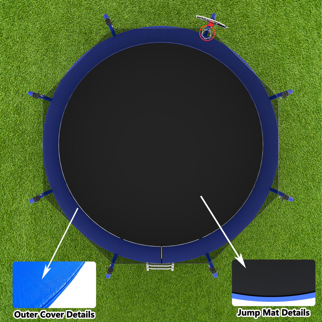 Yeah Depot - 14FT Trampoline with Basketball Hoop, ASTM Approved Reinforced Type Outdoor Trampoline with Enclosure Net