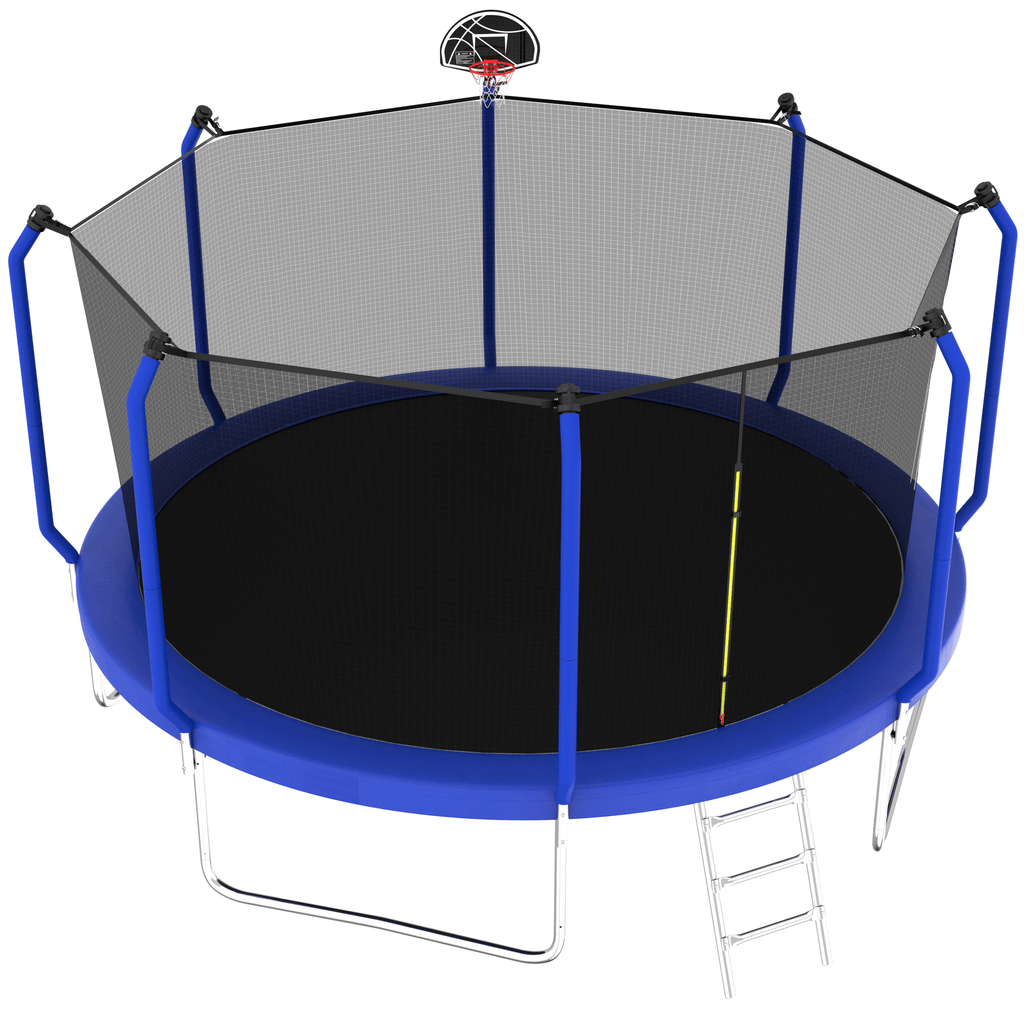 Yeah Depot - 14FT Trampoline with Basketball Hoop, ASTM Approved Reinforced Type Outdoor Trampoline with Enclosure Net