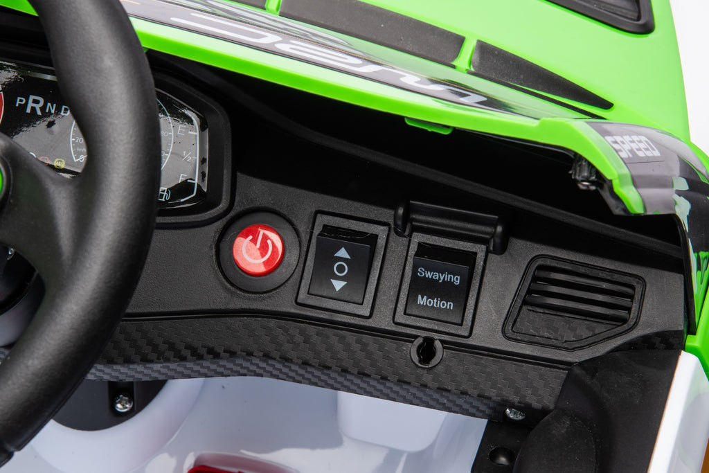 Yeah Depot - 12V4A 20W*2 one button start, forward and backward, high and low speed, music, front light, power display, two doors can open, 2.4G R/C, seat belt four wheel absorber KIDS RIDE ON CAR