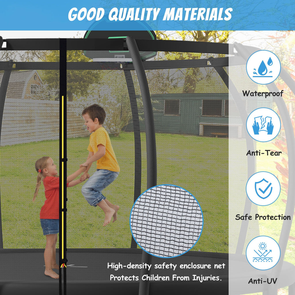 Yeah Depot - 16FT Trampoline for Kids with Upgraded ArcPole and Composite TopLoop for Safety Enclosure, Plus Basketball Board and 12 Ground Stakes, Outdoor Recreational Playset Balance Physical Training Trampoline