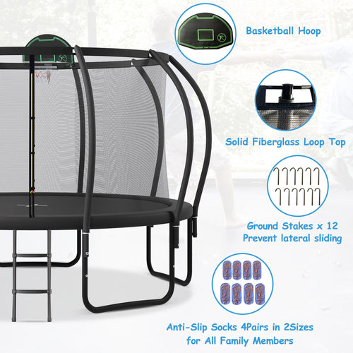 Yeah Depot - 15FT Trampoline for Kids with Upgraded ArcPole and Composite TopLoop for Safety Enclosure, Plus Basketball Board and 12 Ground Stakes, Outdoor Recreational Playset Balance Physical Training Trampoline