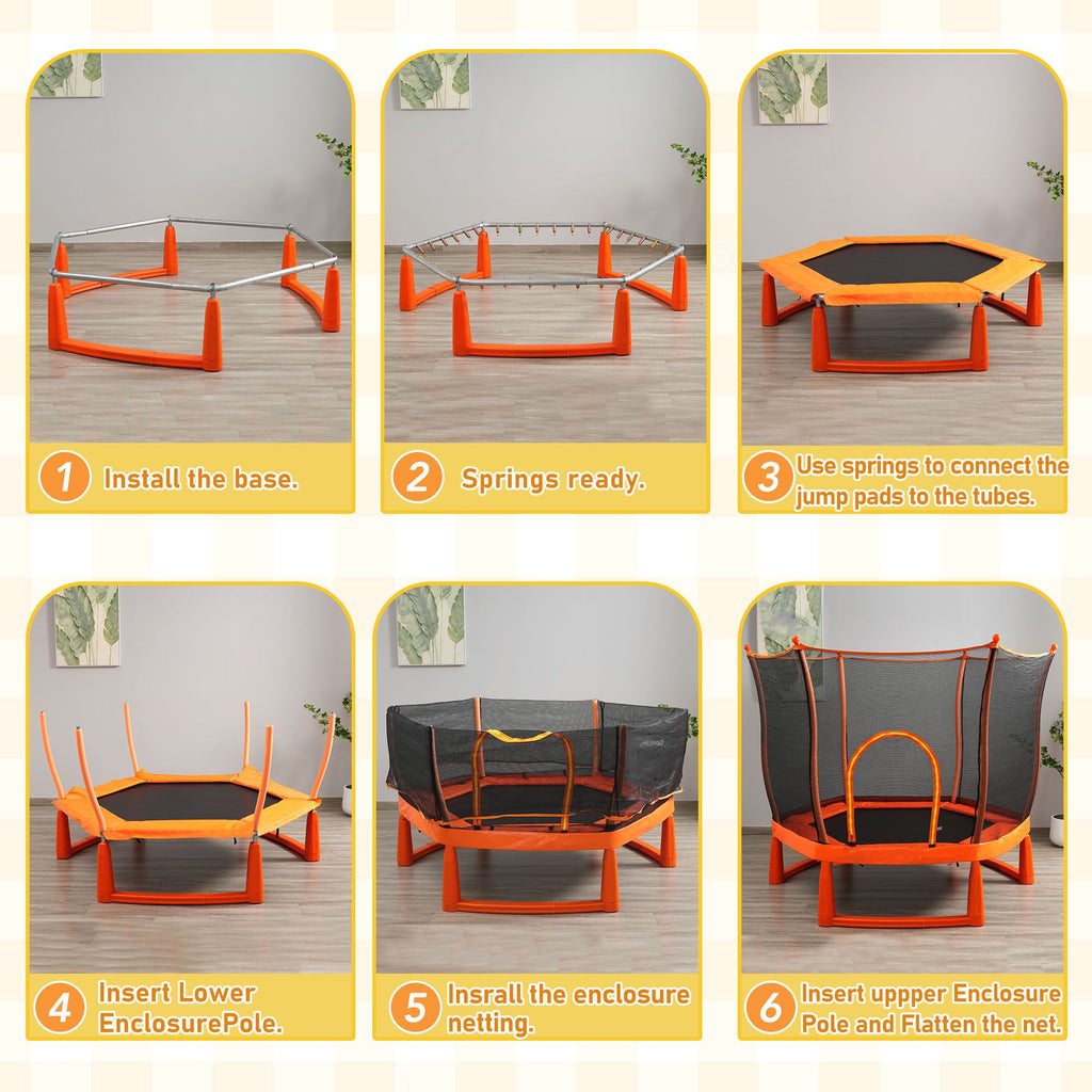 Yeah Depot - 6FT Toddlers Trampoline with Safety Enclosure Net and Ocean Balls, Fully Protected Indoor Trampoline and Ball Pit Balls for Kids, Easy Assembly Lotus Shape for Spaciousness