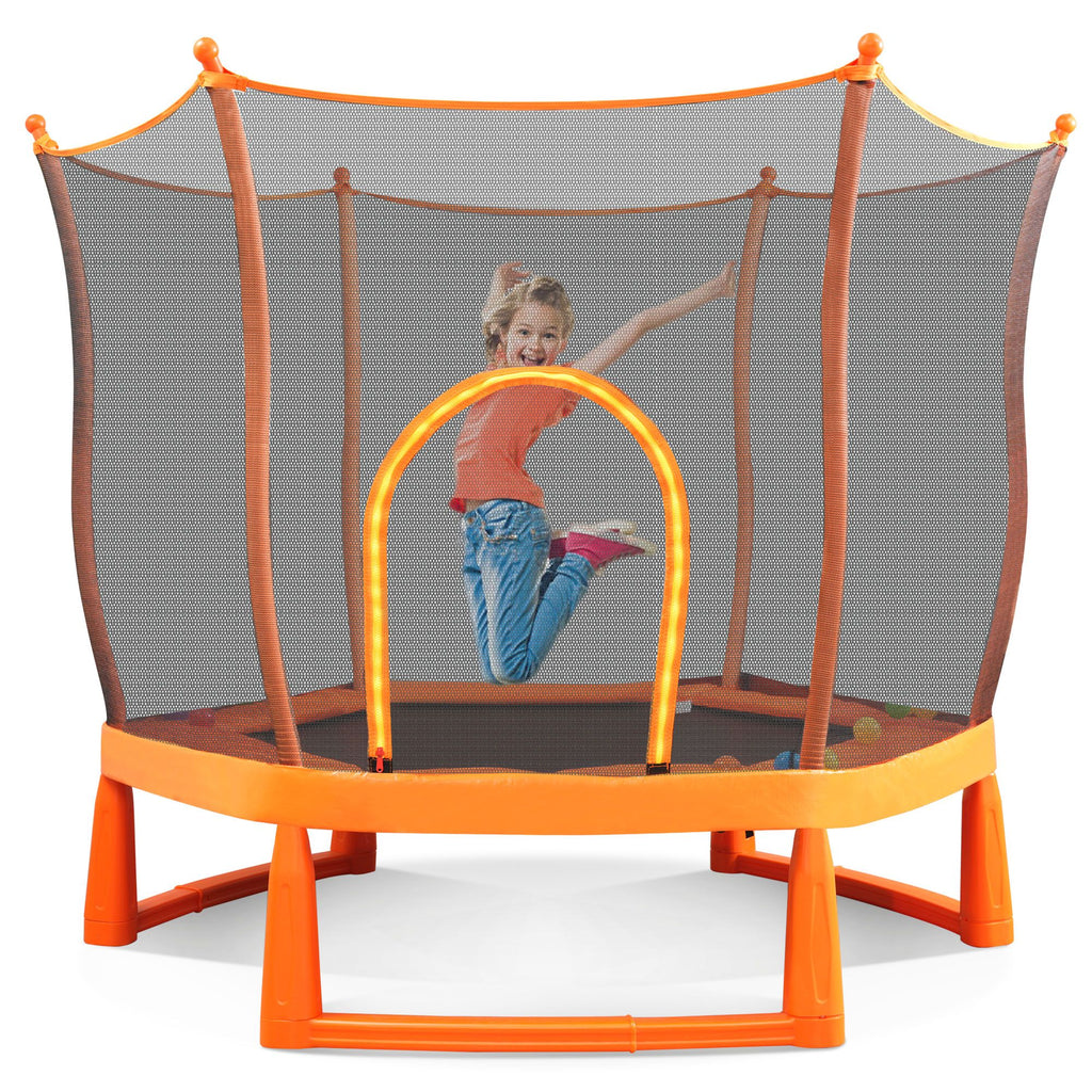 Yeah Depot - 6FT Toddlers Trampoline with Safety Enclosure Net and Ocean Balls, Fully Protected Indoor Trampoline and Ball Pit Balls for Kids, Easy Assembly Lotus Shape for Spaciousness
