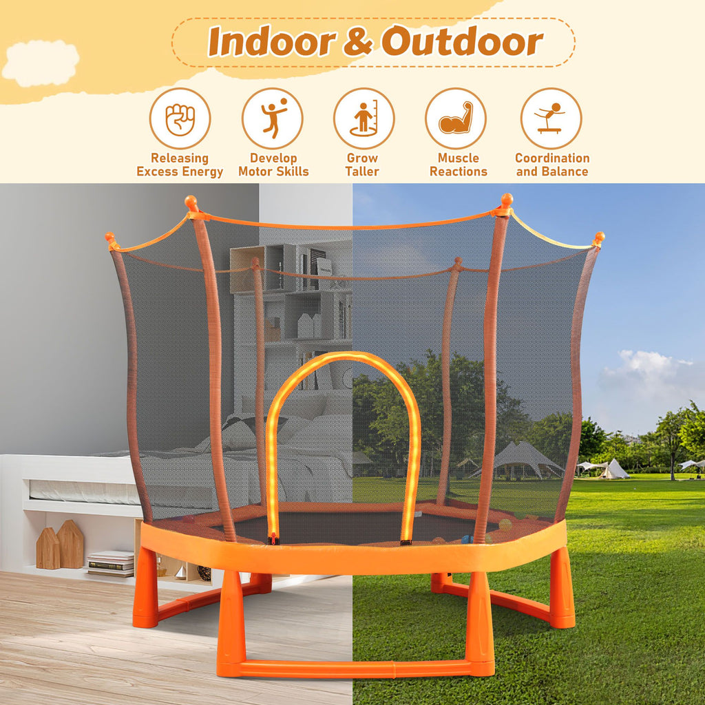 Yeah Depot - 6FT Toddlers Trampoline with Safety Enclosure Net and Ocean Balls, Fully Protected Indoor Trampoline and Ball Pit Balls for Kids, Easy Assembly Lotus Shape for Spaciousness