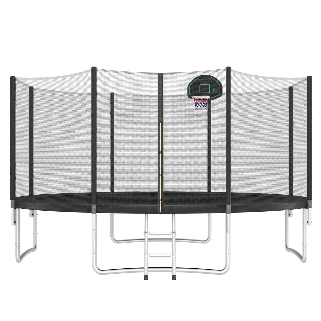 Yeah Depot - 14FT Trampoline for Kids with Safety Enclosure Net, Basketball Hoop and Ladder, Easy Assembly Round Outdoor Recreational Trampoline