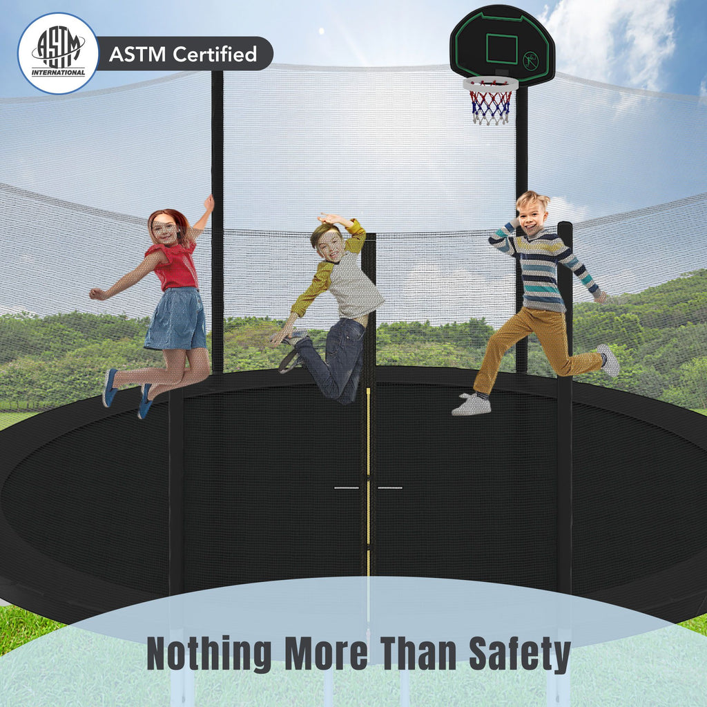 Yeah Depot - 14FT Trampoline for Kids with Safety Enclosure Net, Basketball Hoop and Ladder, Easy Assembly Round Outdoor Recreational Trampoline