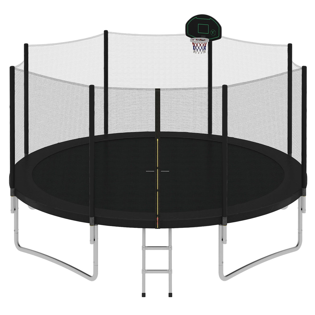 Yeah Depot - 14FT Trampoline for Kids with Safety Enclosure Net, Basketball Hoop and Ladder, Easy Assembly Round Outdoor Recreational Trampoline