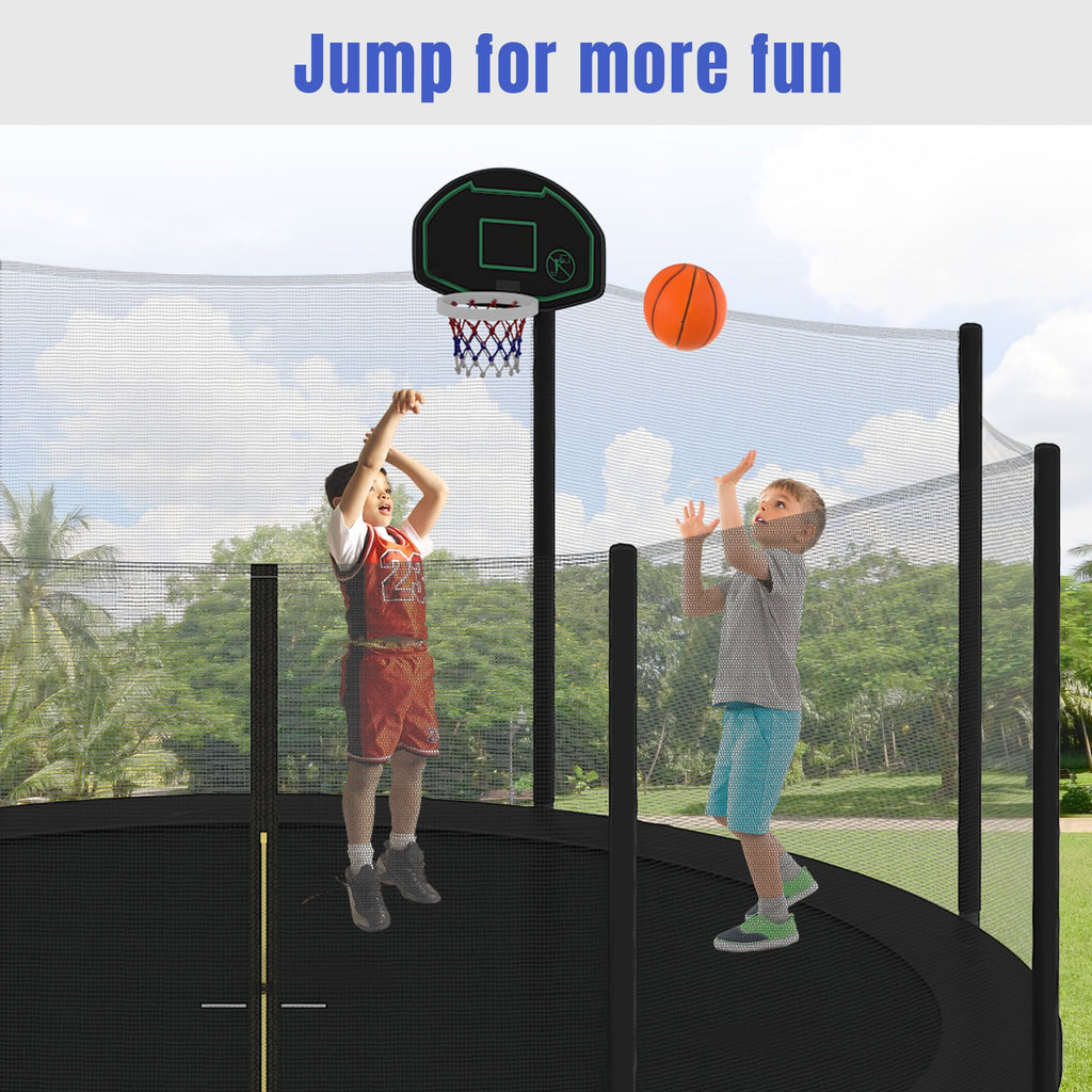 Yeah Depot - 14FT Trampoline for Kids with Safety Enclosure Net, Basketball Hoop and Ladder, Easy Assembly Round Outdoor Recreational Trampoline