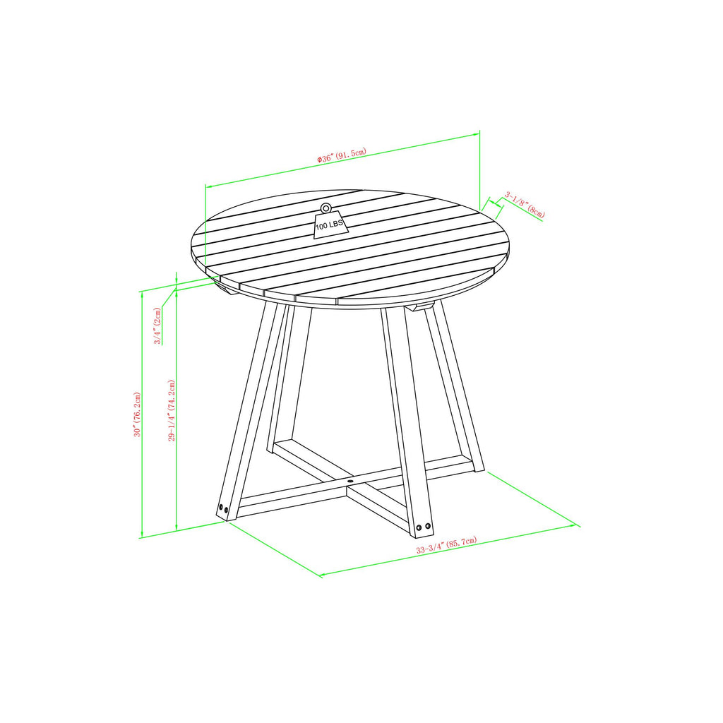 Yeah Depot - Contemporary Solid Wood Slat-Top Round Patio Dining Table â€“ Black Wash
