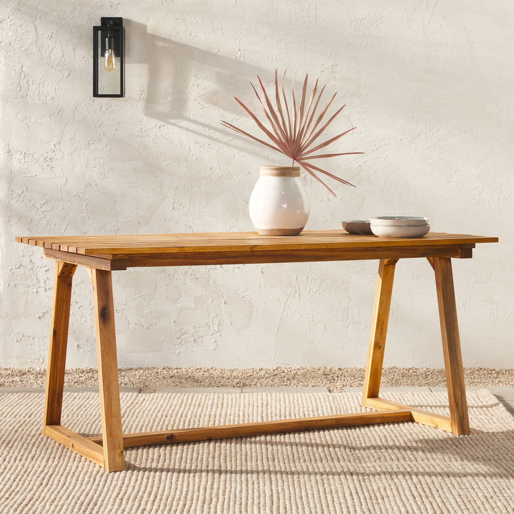 Yeah Depot - Contemporary Solid Wood Slat-Top Patio Dining Table â€“ Natural