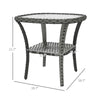 Yeah Depot - Outsunny Rattan Coffee Table with Storage Shelf, Wicker Side Table with Glass Top, Outdoor End Table for Garden, Porch, Backyard, Mix Gray