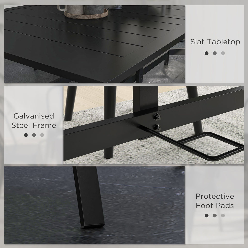 Yeah Depot - Outsunny Rectangle Outdoor Dining Table for 6 People, Steel Rectangular Patio Table with Umbrella Hole, Steel Frame for Garden, Balcony, Black