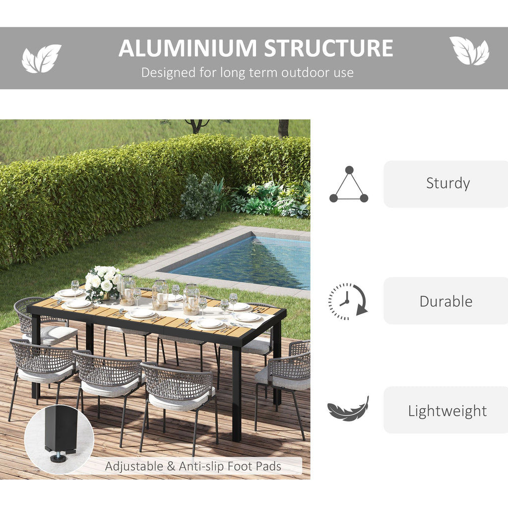 Yeah Depot - Outsunny 75'' x 35'' Outdoor Dining Table for 8 People, Rectangular Aluminum Frame Garden Table with All-Weather Faux Wood Top for Garden, Lawn, Patio, Natural