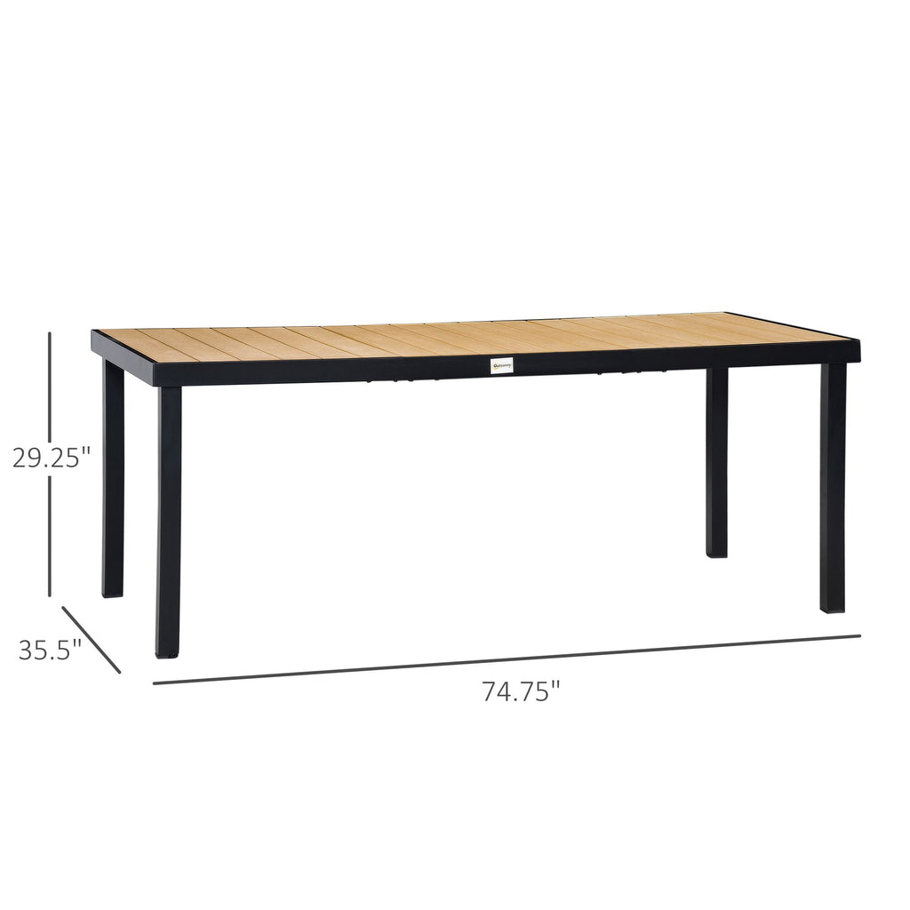 Yeah Depot - Outsunny 75'' x 35'' Outdoor Dining Table for 8 People, Rectangular Aluminum Frame Garden Table with All-Weather Faux Wood Top for Garden, Lawn, Patio, Natural