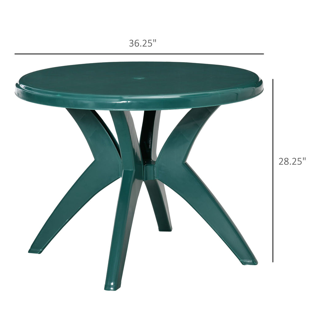 Yeah Depot - Outsunny 36.25'' Dia Round Plastic Patio Table with Umbrella Hole, Outdoor Bistro Dining Table, for Bar, Garden, Backyard, Poolside, Yard, Green