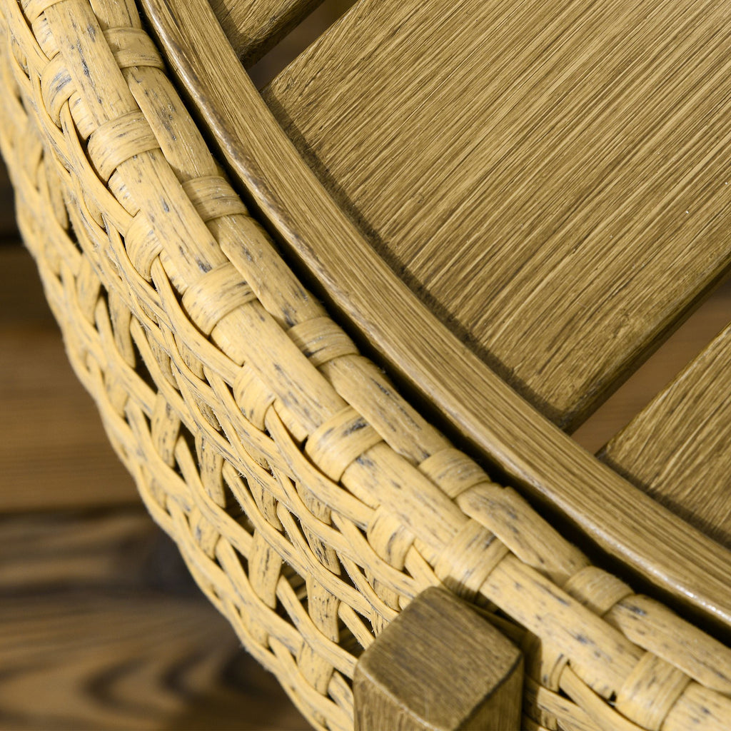 Yeah Depot - Outsunny 2 Piece Wicker Patio Table Set, PE Rattan End Table Set, Outdoor Round Coffee Table Set, Multi-Functional, Slatted Metal Top, Brown