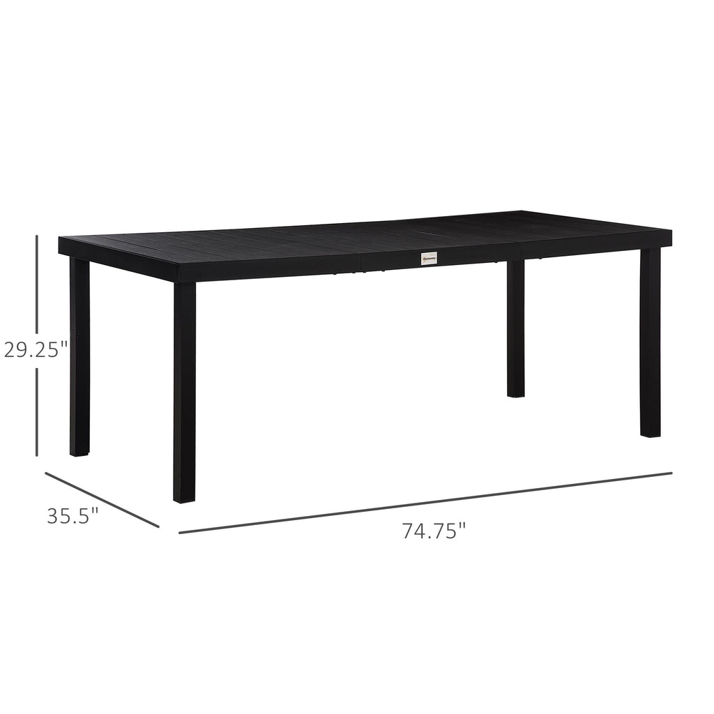 Yeah Depot - Outsunny 75'' x 35'' Outdoor Dining Table for 8 People, Rectangular Aluminum Frame Garden Table with All-Weather Faux Wood Top for Garden, Lawn, Patio, Black