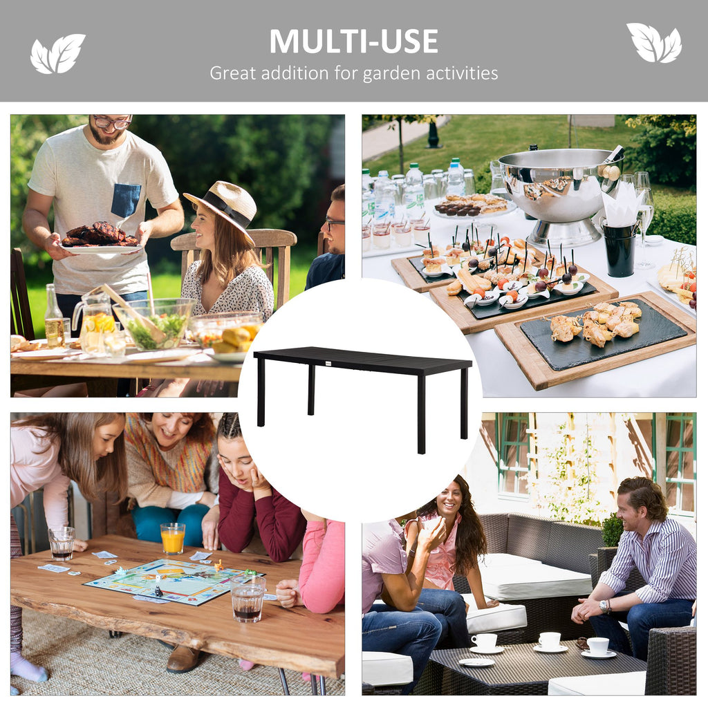 Yeah Depot - Outsunny 75'' x 35'' Outdoor Dining Table for 8 People, Rectangular Aluminum Frame Garden Table with All-Weather Faux Wood Top for Garden, Lawn, Patio, Black