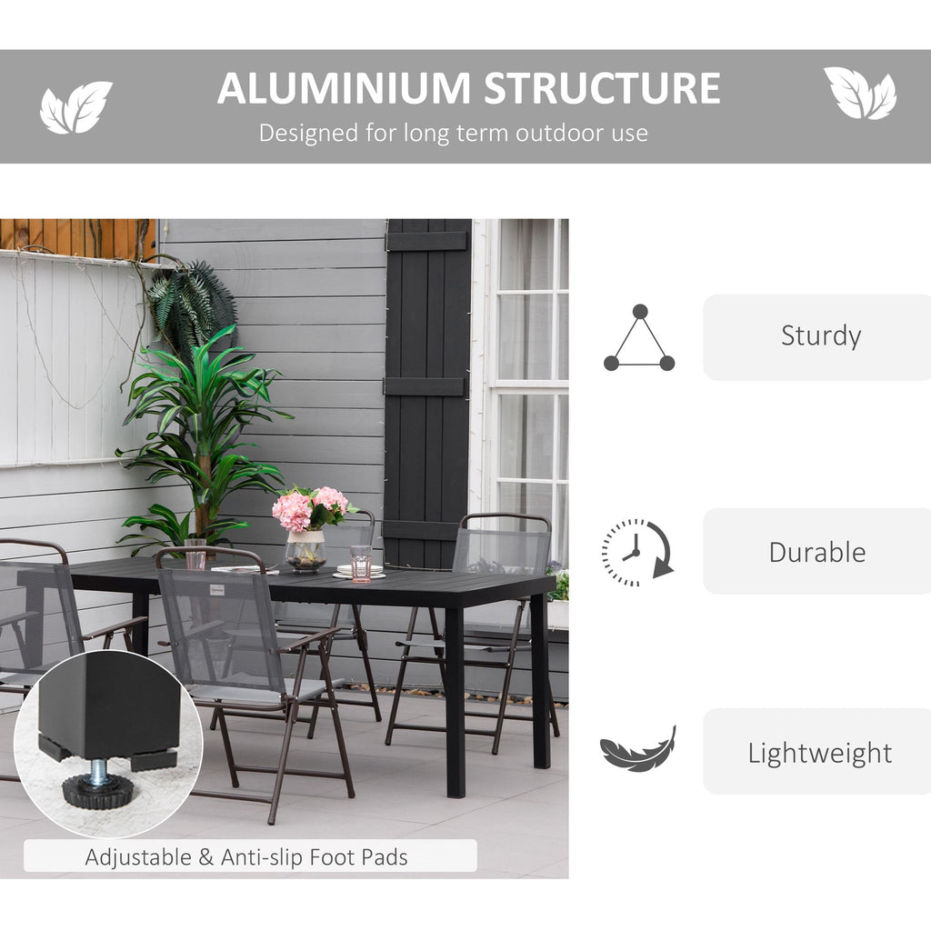 Yeah Depot - Outsunny 75'' x 35'' Outdoor Dining Table for 8 People, Rectangular Aluminum Frame Garden Table with All-Weather Faux Wood Top for Garden, Lawn, Patio, Black